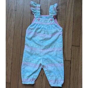 Vintage Healthtex Pastel Baby Girl Romper Colorful Sheep Overalls Size 0-3...